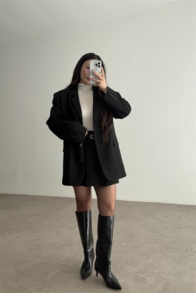 Premium Oversize Blazer Siyah  Etek Takım