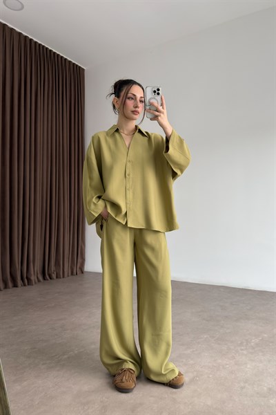 Premium Pamuk Modal Yeşil Gömlek Pantolon Takım