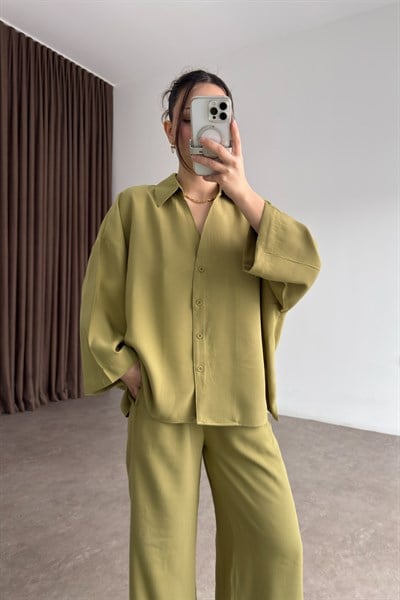 Premium Pamuk Modal Yeşil Gömlek Pantolon Takım