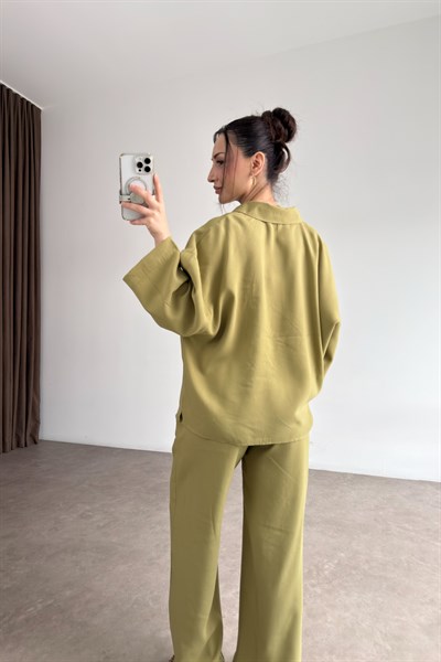 Premium Pamuk Modal Yeşil Gömlek Pantolon Takım