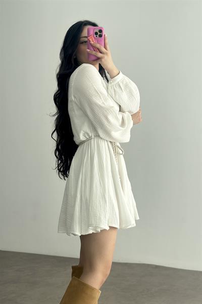 Premium Pamuk Müslin Elbise Beyaz