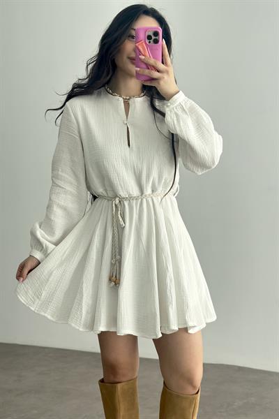 Premium Pamuk Müslin Elbise Beyaz