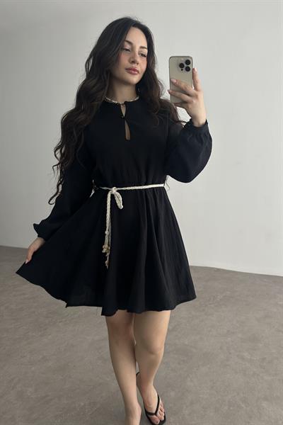 Premium Pamuk Müslin Elbise Siyah