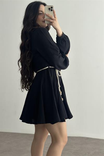 Premium Pamuk Müslin Elbise Siyah