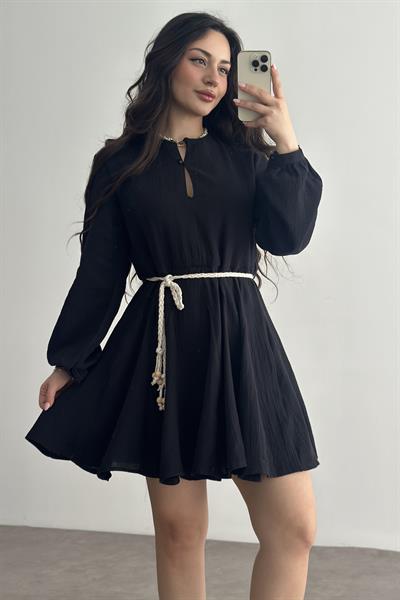 Premium Pamuk Müslin Elbise Siyah