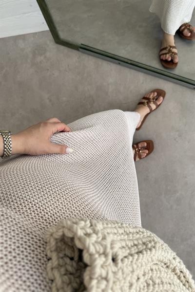 Premium Pamuk Örgü Natural Askılı Plaj Elbisesi