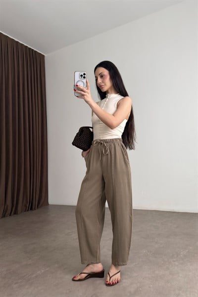 Premium Pamuk Tensel Khaki Şalvar Pantolon
