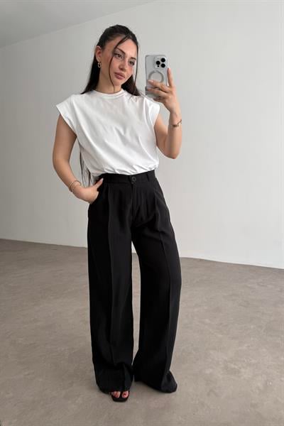 Premium Pamuk Tensel Palazzo Siyah Pantolon