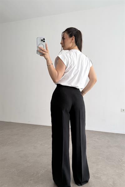 Premium Pamuk Tensel Palazzo Siyah Pantolon