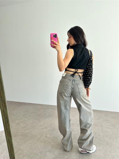 Premium Pamuklu Bağlama Detaylı Siyah Yelek