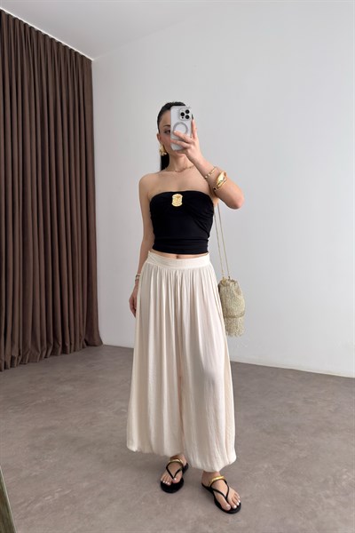 Premium Pilili Ekru Şalvar Pantolon