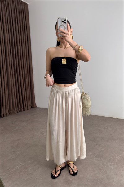 Premium Pilili Ekru Şalvar Pantolon