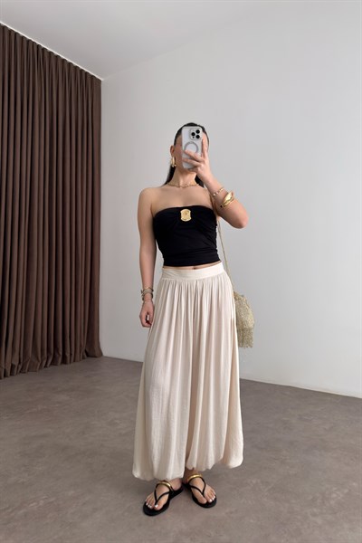 Premium Pilili Ekru Şalvar Pantolon