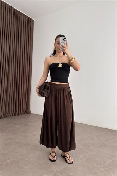 Premium Pilili Kahve Şalvar Pantolon