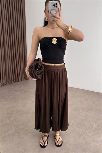 Premium Pilili Kahve Şalvar Pantolon