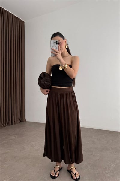 Premium Pilili Kahve Şalvar Pantolon