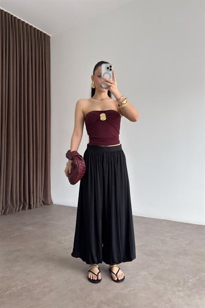 Premium Pilili Siyah Şalvar Pantolon