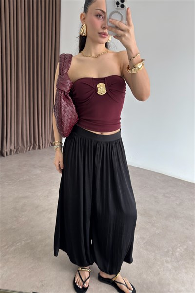 Premium Pilili Siyah Şalvar Pantolon