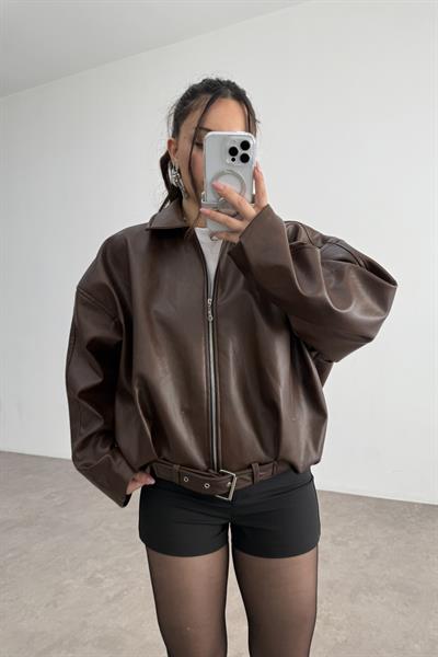 Premium Poison B Yanık Kahve Deri Ceket