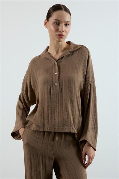 Premium Polo Yaka Pantolon Takım Kahve