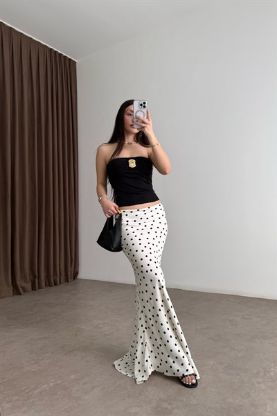 Premium Puantiyeli Midi Ekru Etek