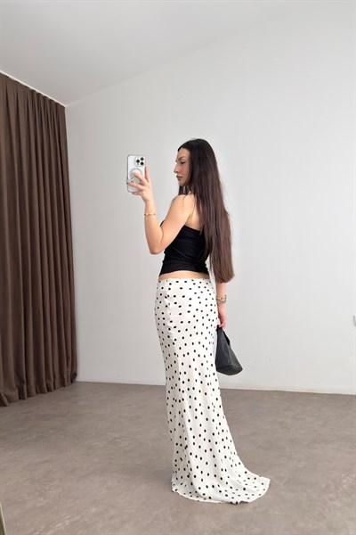 Premium Puantiyeli Midi Ekru Etek