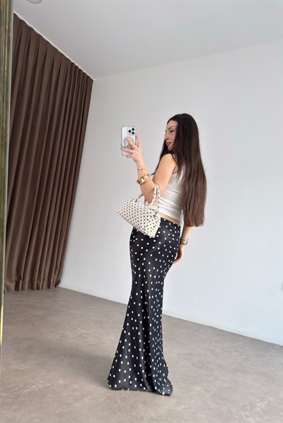 Premium Puantiyeli Midi Siyah Etek