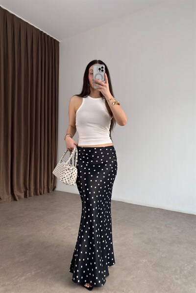 Premium Puantiyeli Midi Siyah Etek