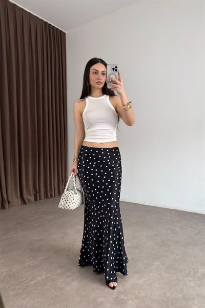 Premium Puantiyeli Midi Siyah Etek