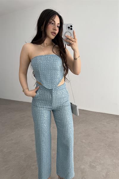 Premium Pullu Korse Pantolon Takım