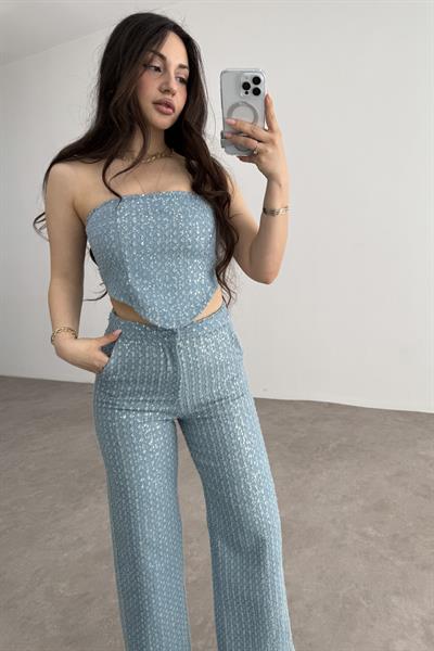 Premium Pullu Korse Pantolon Takım