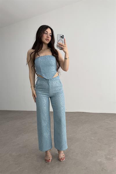 Premium Pullu Korse Pantolon Takım