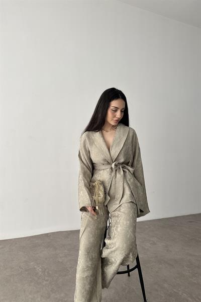 Premium Şal Yaka Kimono Takım Haki 