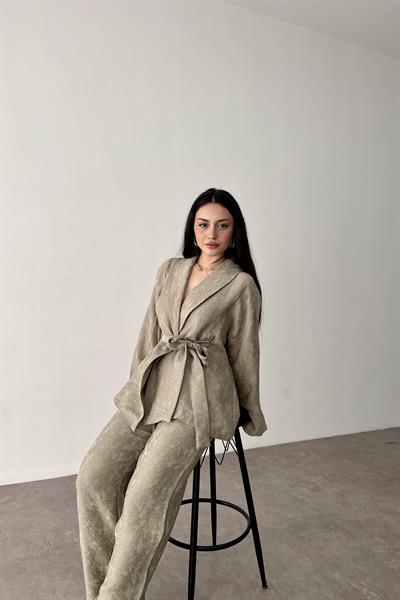 Premium Şal Yaka Kimono Takım Haki 
