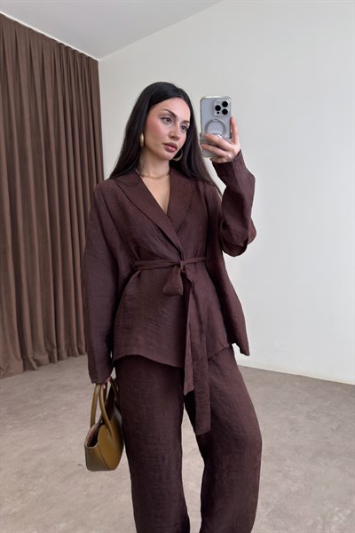 Premium Şal Yaka Kimono Takım Kahve