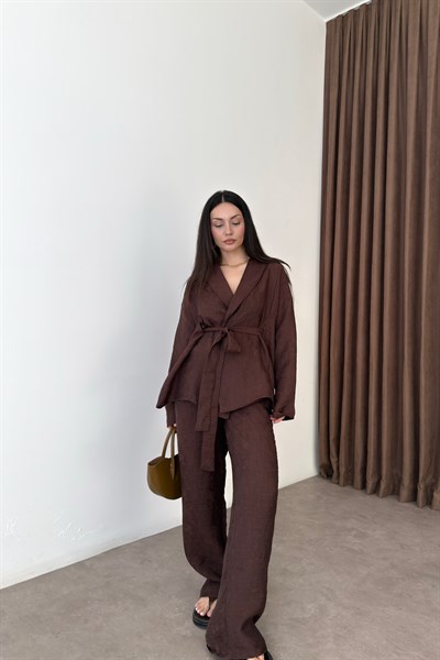 Premium Şal Yaka Kimono Takım Kahve