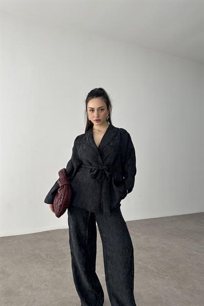 Premium Şal Yaka Kimono Takım Siyah