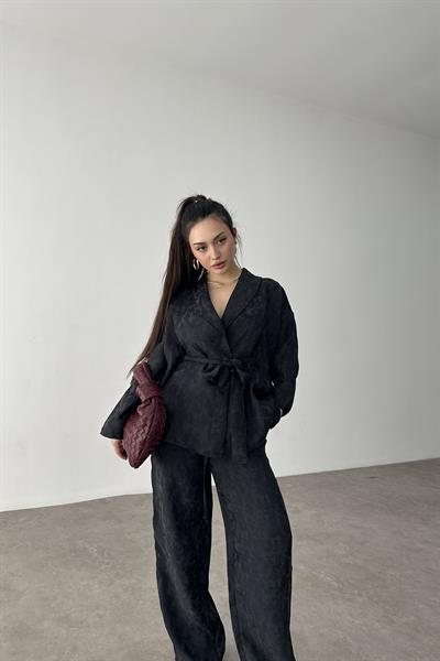 Premium Şal Yaka Kimono Takım Siyah