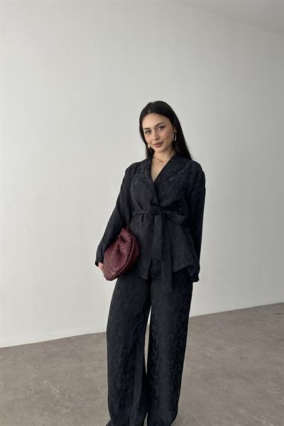 Premium Şal Yaka Kimono Takım Siyah