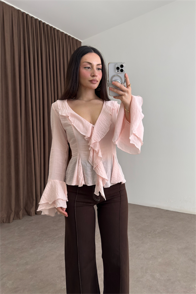 Premium Seashell Pembe Romantik Gömlek 