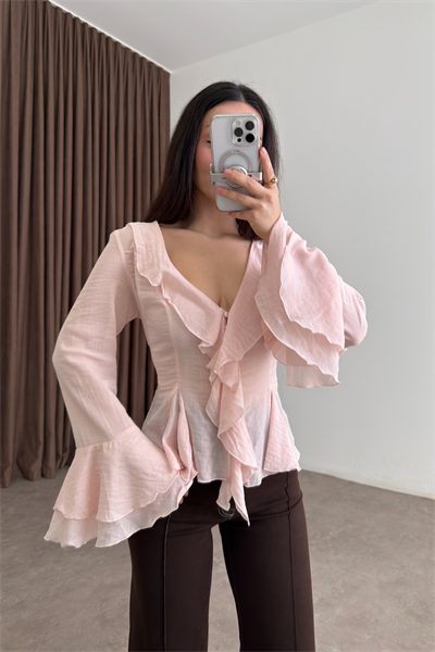 Premium Seashell Pembe Romantik Gömlek 