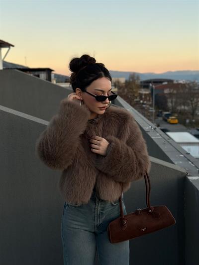 Premium Sıfır Yaka Kahve Kürk