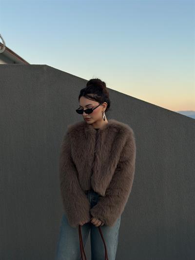 Premium Sıfır Yaka Kahve Kürk