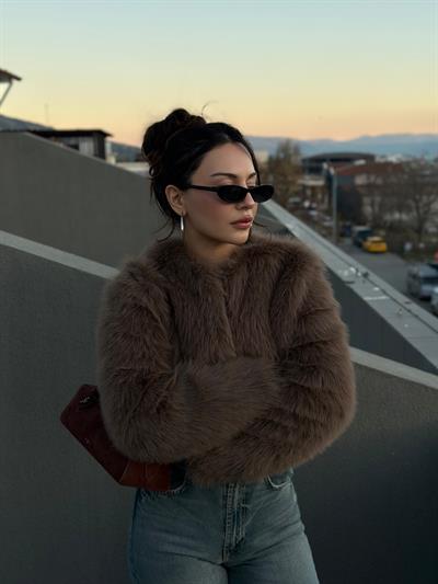 Premium Sıfır Yaka Kahve Kürk