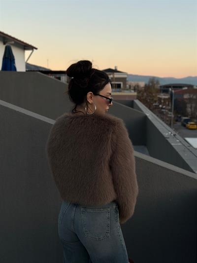 Premium Sıfır Yaka Kahve Kürk