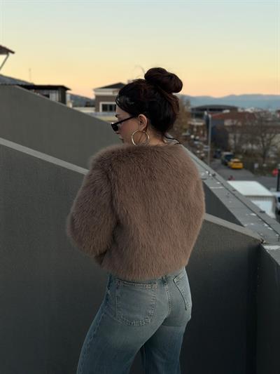 Premium Sıfır Yaka Kahve Kürk