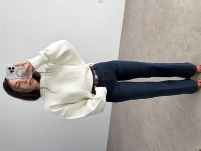 Premium Sıfır Yaka Yuvarlak Kesim Ekru Triko