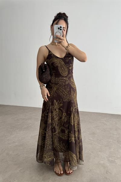 Premium Şifon Şal Desenli Elbise 