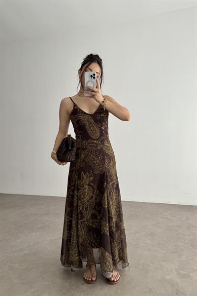 Premium Şifon Şal Desenli Elbise 