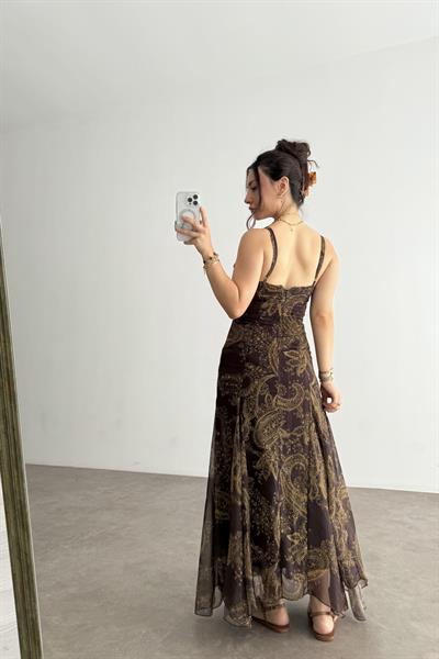 Premium Şifon Şal Desenli Elbise 